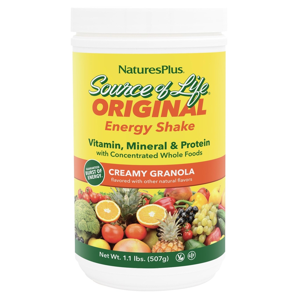 Natures Plus of Life Energy Shake, Creamy Granola - 1.1磅 - 提供13克全蛋白,维生素和矿物 - 非GMO,Gluten Free, Vegetarian - 13总服务