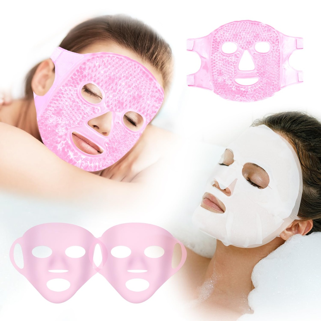 可重复使用的冰面面具套件 - Migraine、Wisdom Sooth Pain、Puffiness Relief with 2 Silicone covers, 冷却 Gel Pad for Swelling