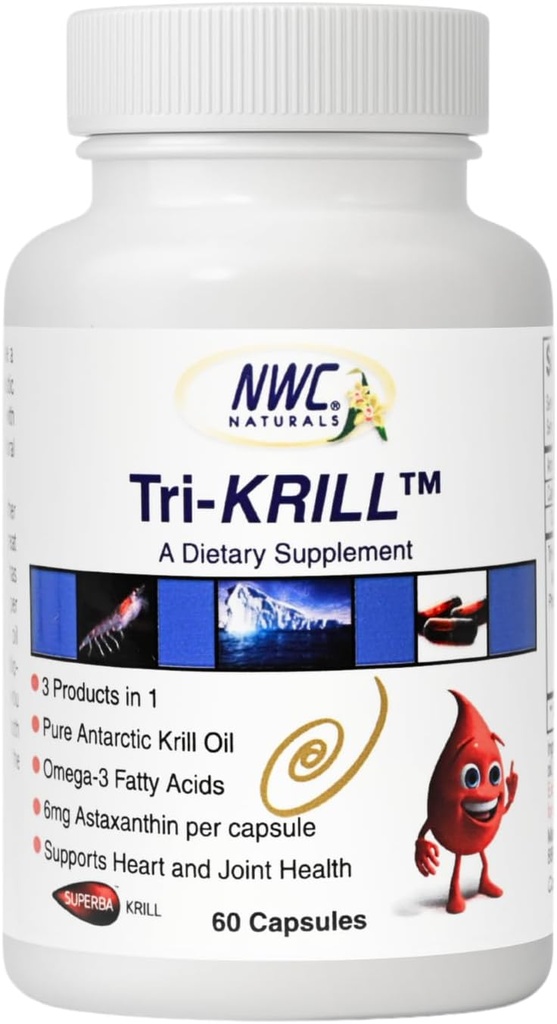 NWC Tirals Tri-Krill石油补充品,供男子和妇女使用,支持联合健康、大脑功能和与Astaxanthin的总体健康