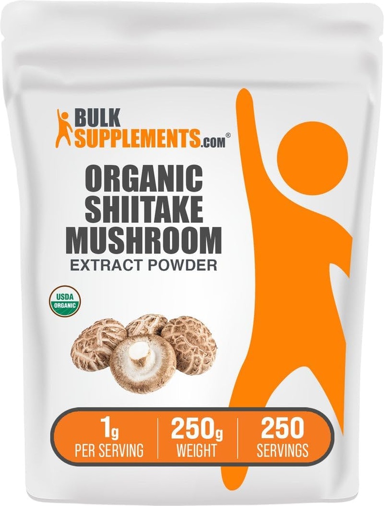 Bulk Assupports.com 有机Shiitake Mushroom 提取粉末 - 有机Shiitake Mushroom 粉末补充,免疫支持 - Vegan & Gluten Free, 1 g per service, 250g (8.8 oz) (Pack of 1).