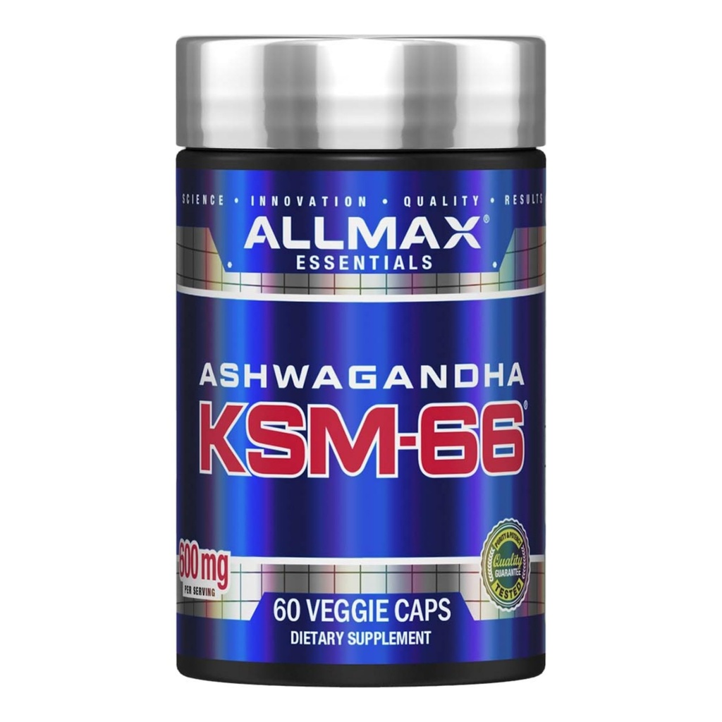 AllMAX 基本素材 Ashwagandha KSM-66 (60 Veggie Caps) - 增强肌肉力量和复苏 - 非GMO, Gluten Free - 30 services