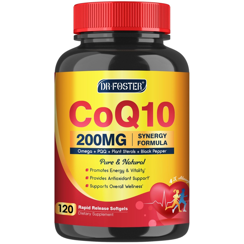 CoQ10 200mg 软胶配有维生素E & Omega 3-6-9 & PQQ - 高吸附性Coenzyme Q10配有Bioperine QQ 最大抗氧化剂QQ 心脏支持和细胞能生产补充 QQ 120 服务