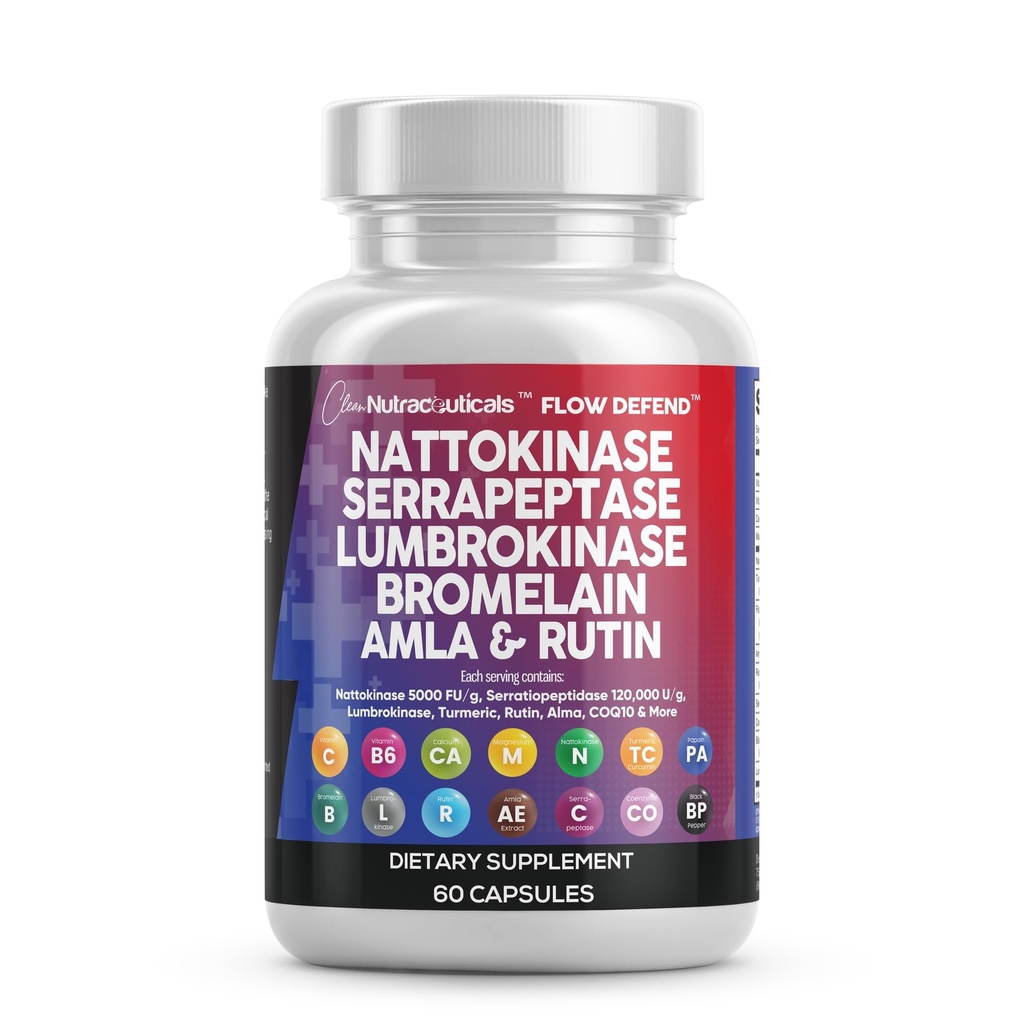 清洁营养素 Nattokinase 4000 FU Serrapeptase 120 000 SPU 与Bromelain Papain Papaya 酶 Rutin 提取 Amla 镁 维生素 B6 和 VIT C C Capsules 一起补充