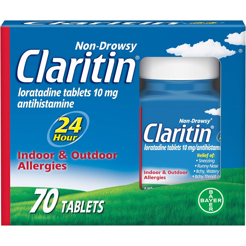 Claritin 24小时过敏医学,非醉药处方性强过敏治疗,Loratadine Antihistamine药片,70个计数