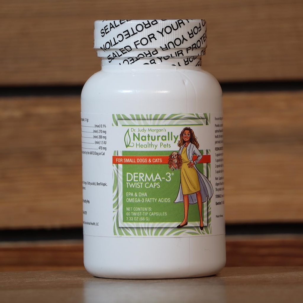 Judy Morgan博士的自然健康宠物Derma-3 Omega3 鱼油卷盖 狗和猫(小)