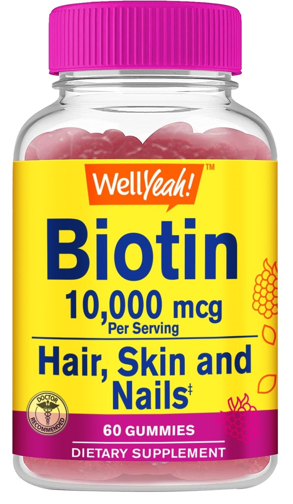(原始内容存档于2018-05-21) (英语). Wellyeah High Potency Biotin 10,000 mcg Gummys - 用于更强的头发,皮肤和钉子 - Vegan - Friendly, Gluten - Free, Non-GMO,以及美味的Berry Flavor - 60 Gummys