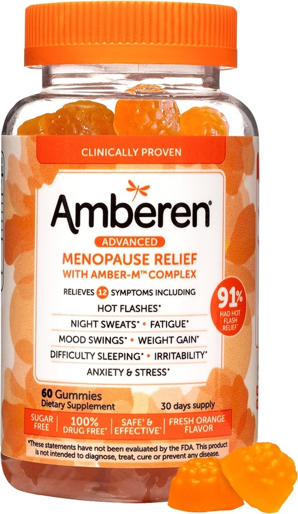 Amberen Menopause 女性补充品,多节节减肥,维生素E和独特的Amberen复合物,帮助支持Hormone平衡,热闪光和夜汗,无糖,橙色火焰,60古米