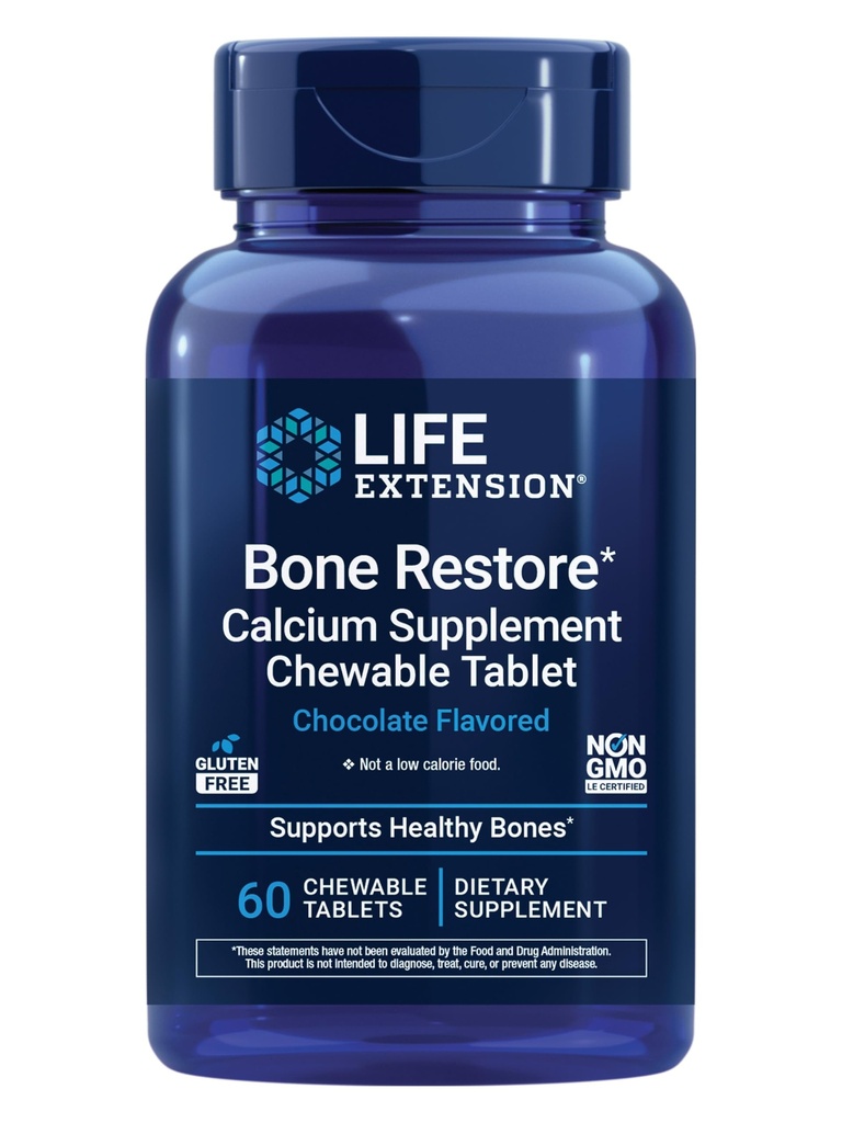 寿命延长 Bone 恢复钙 补充可切片, Bone 健康补充, Calcium, 维生素 D, 矿物, Gluten Free, Non-GMO, 60 片