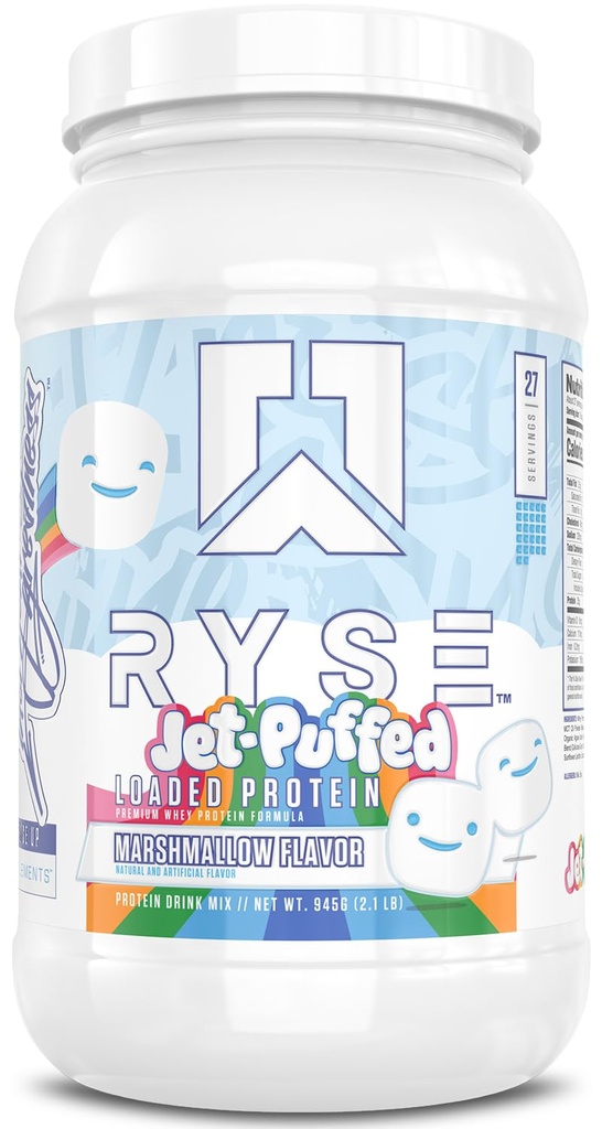 RYSE 装药蛋白粉 - Jet-Puffed Marshmallow - 25g Whey蛋白隔离剂 并集中使用先生纤维和MCTs - 低卡,低糖,消化友好 - 27 services / 2 lb Tub