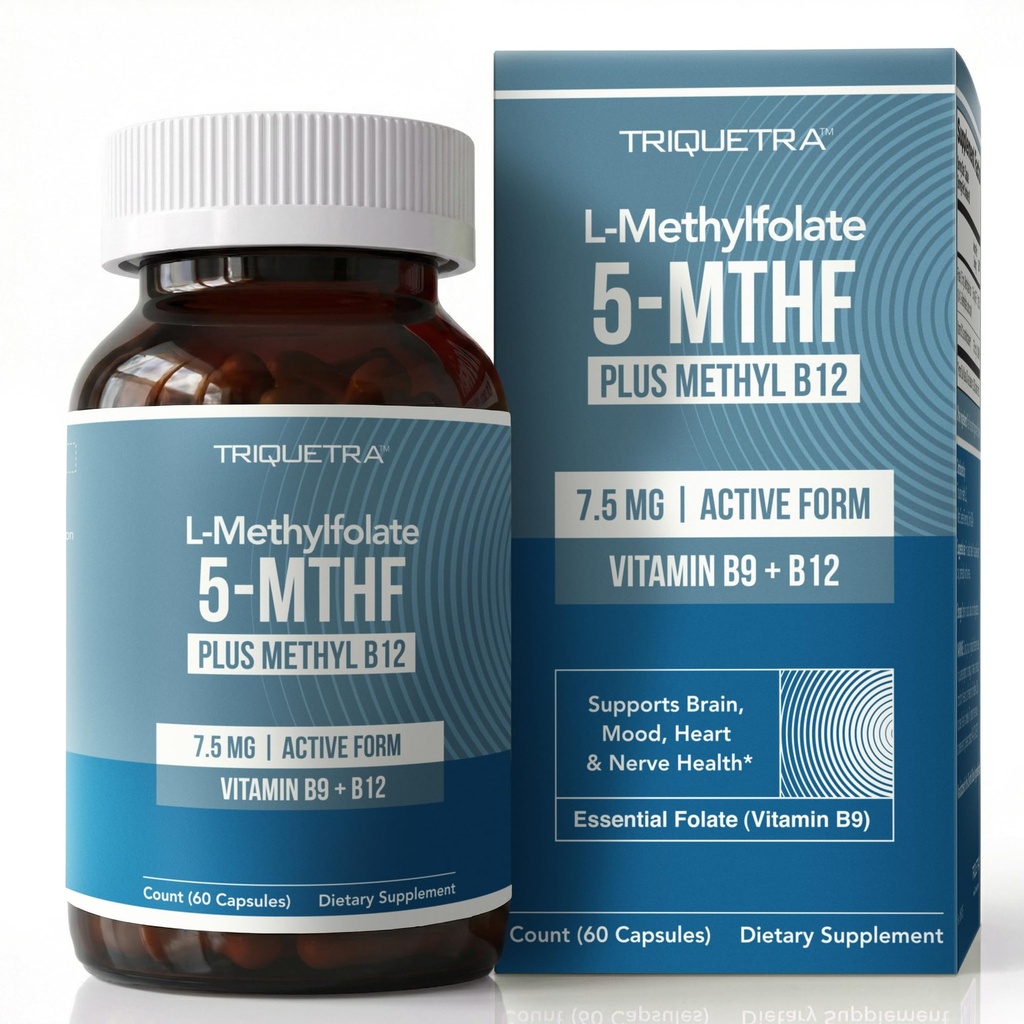 L 甲基folate 7.5mg + 甲基B12 - 活性5-MTHFFFF形式,MTHFR 补充 - 血流准备 甲基Folate + B12 共剂 - 支持Mood,Homocysteine 甲基化,认知(60 Capsules)