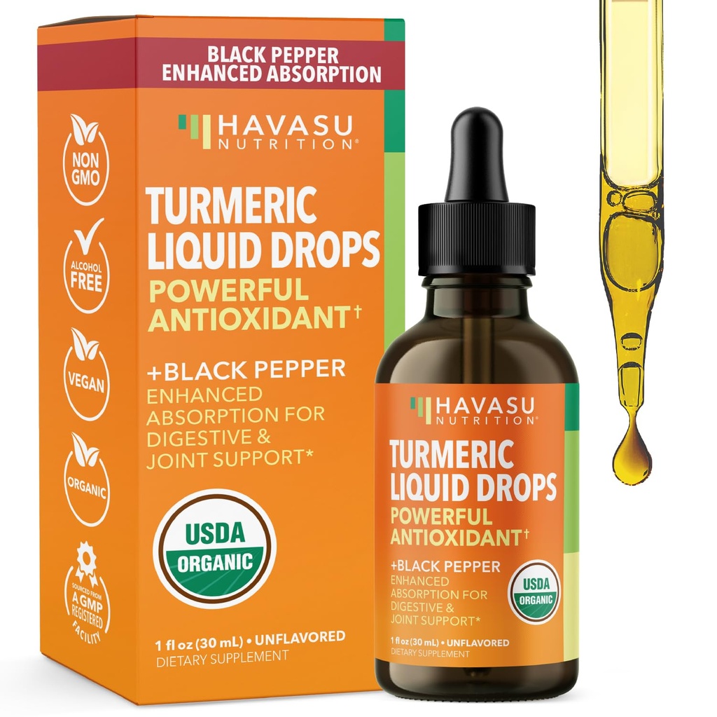 USDA 有机涡状液体滴入黑辣椒 -- -- 1 000mg Crucumin 补充免疫和消化性健康 -- -- 30种服务 -- -- 强化吸收 -- -- 非GMO、Vegan、Gluten Free -- -- 1 Fl Oz