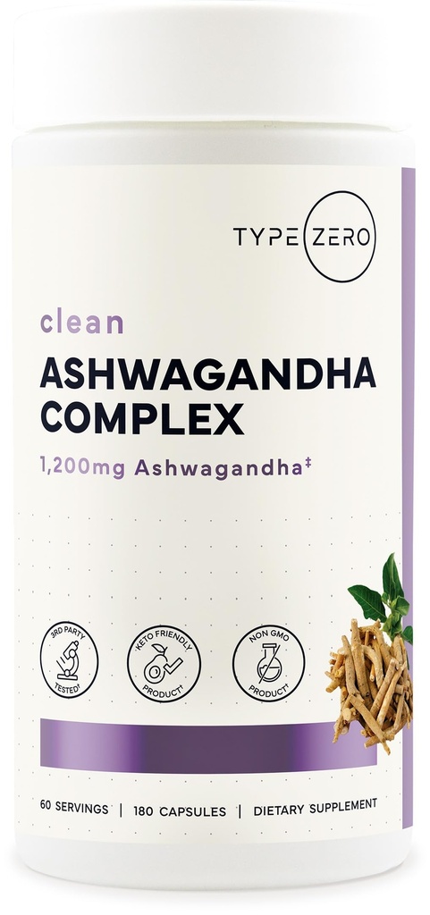 Zero KSM-66型 Ashwagandha 根提取器 1,200mg, 60 位服务器 - 高概率 5% Withanolides - 带有Turmeric, Rhodiola Rosea 和 BioPerine 黑椒提取器 - 180 Veggie Caps