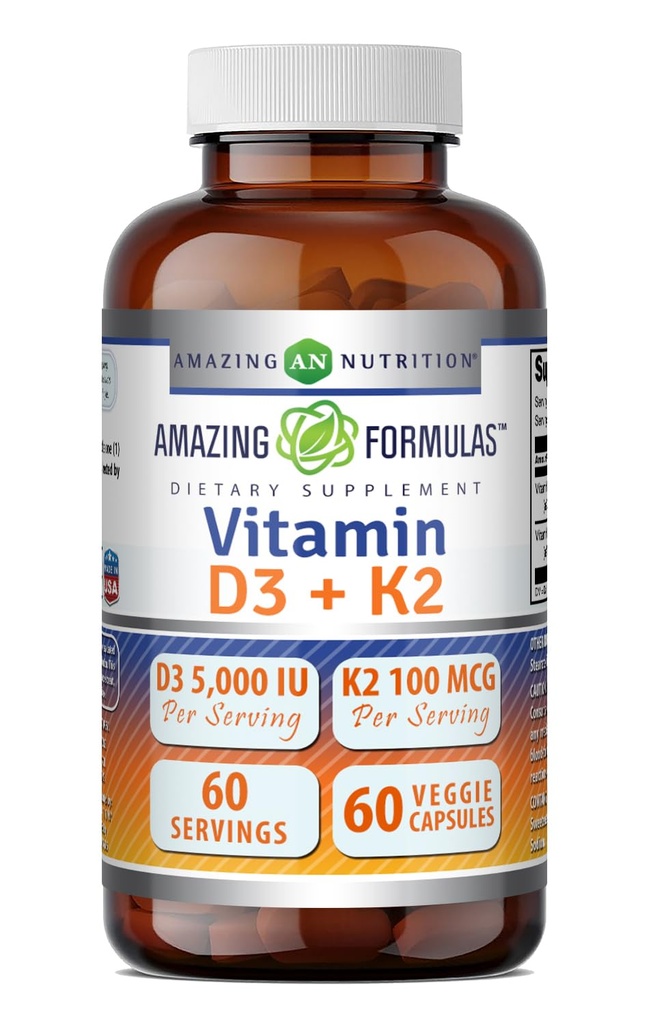 神奇的维生素D35000 IU配有维生素K2 100 mcg + D3 + K2 复合增生 + Veggie Capsules → Non-GMO → Gluten Free → 在美国制造(60个计数)