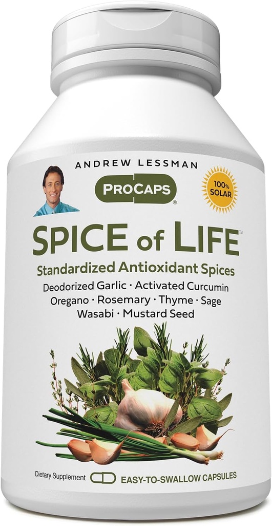 Andrew Lessman Spice of Life 60 Capsules - 八种科学开发的摘录,专注. 健康促进香料。 大蒜 库尔库明 奥雷根诺 罗斯玛丽 塞奇 泰米 芥子籽 瓦萨比