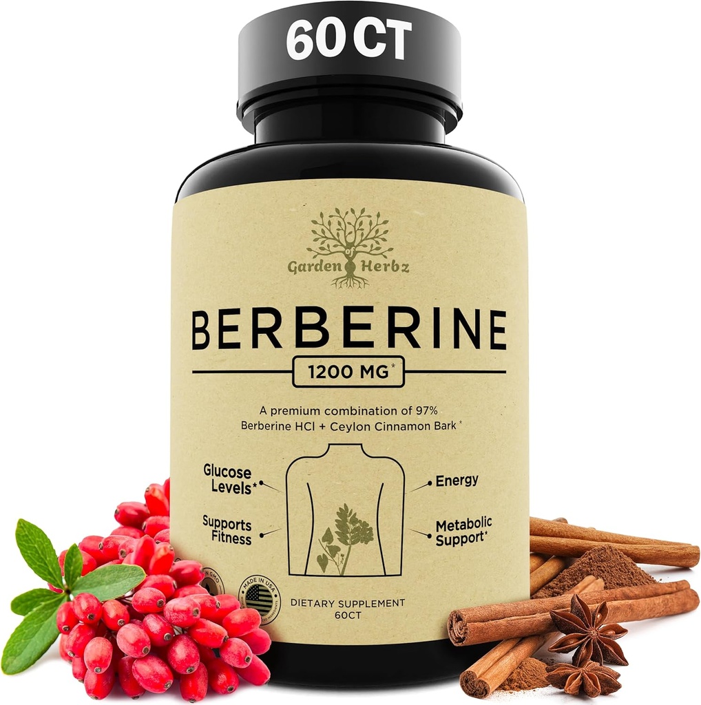 Berberine补编,Berberine 1200 Mg – Berberine HCL & Ceylon Cinnamon 供女性和男性使用 – Berberine Capsules 支持健康免疫系统和体重管理