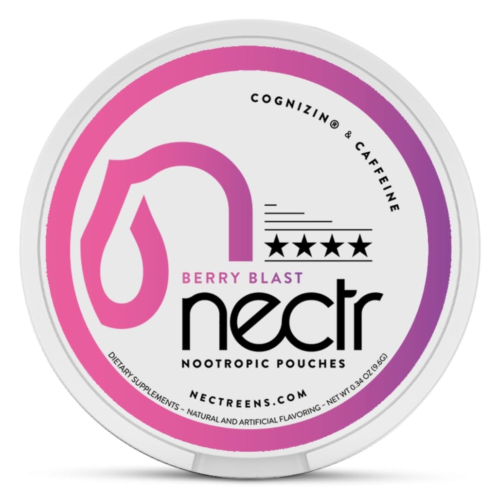 Nectr Energy Nootropic Pouches – Berry Blast Flashwared,配有Cognizin Citicoline的咖啡因邮袋. 无糖脑治疗. 平滑、持续聚焦和能源补充 -- 1 Puck of 16pcs