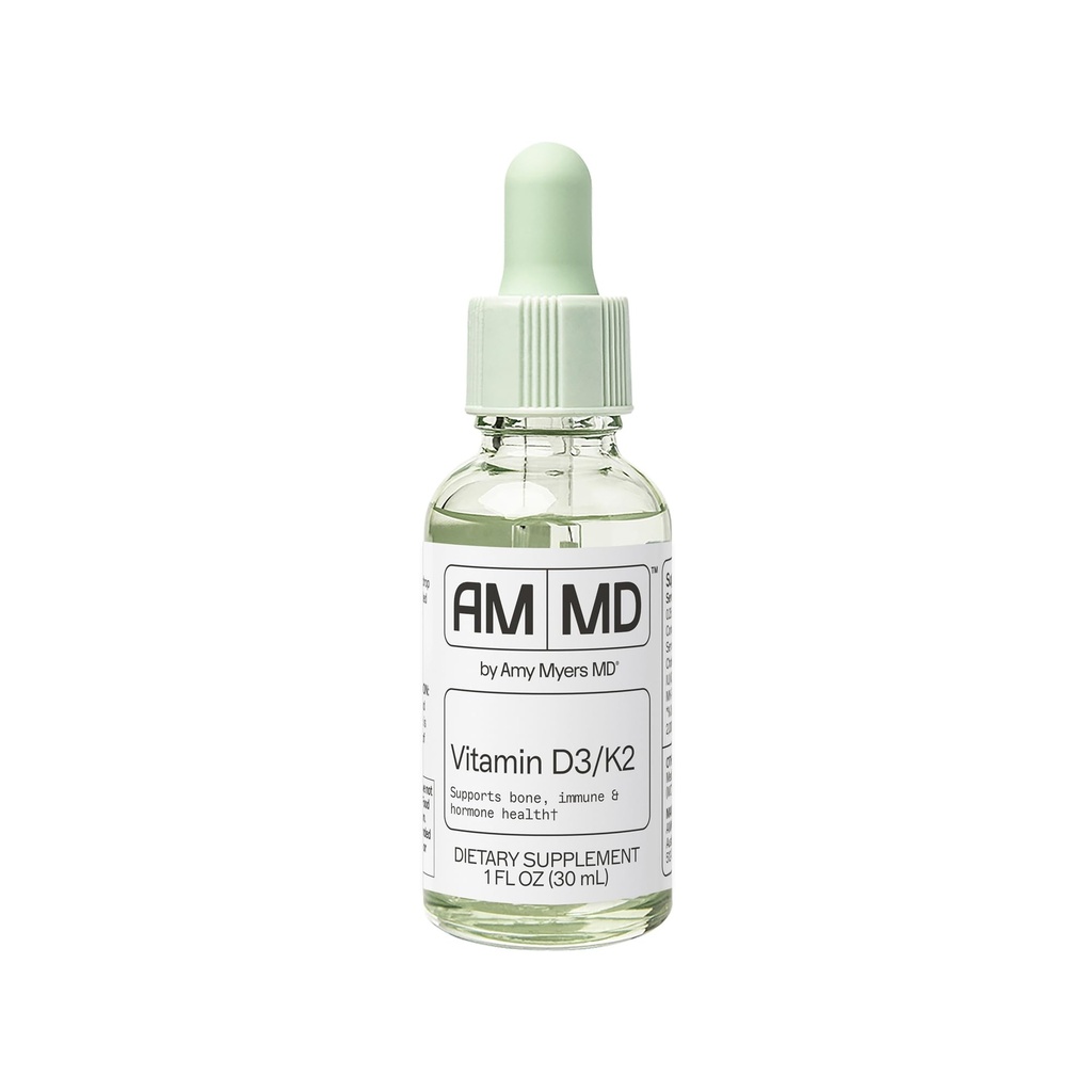 Amy Myers MD 维生素D3/K2液体 - 支持骨质健康,免疫功能与荷尔蒙平衡 - 高吸收 - 非大肠杆菌,无腺素 - 1 fl oz(30 services)