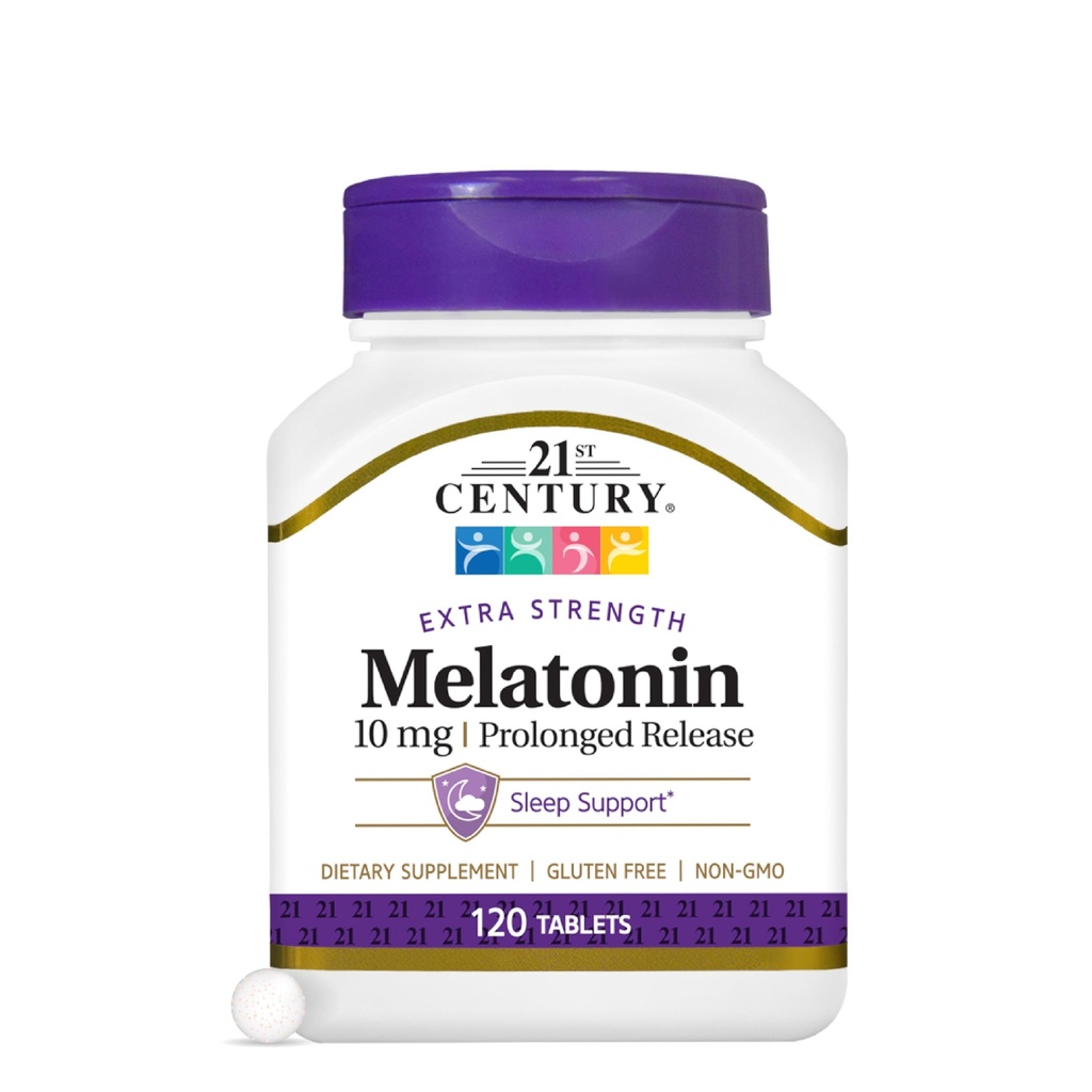 21世纪 Melatonin 10 mg Extra strong distracts, (120 count), 延长成人放行睡眠援助,促进放松和休息睡眠,非哈比人形成,无胶质,非GMO