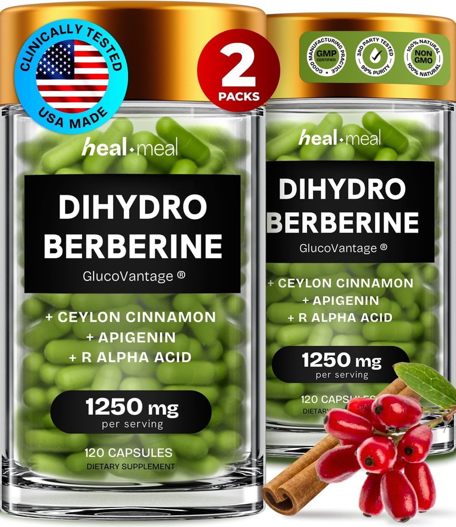 二氢硼烷补充剂 - Dehydro Berberine Organization - 超级柏酸补充剂与锡兰肉桂和R Alpha Lipoic Acid & Apigenin - Hydroberine 240帽(2包)