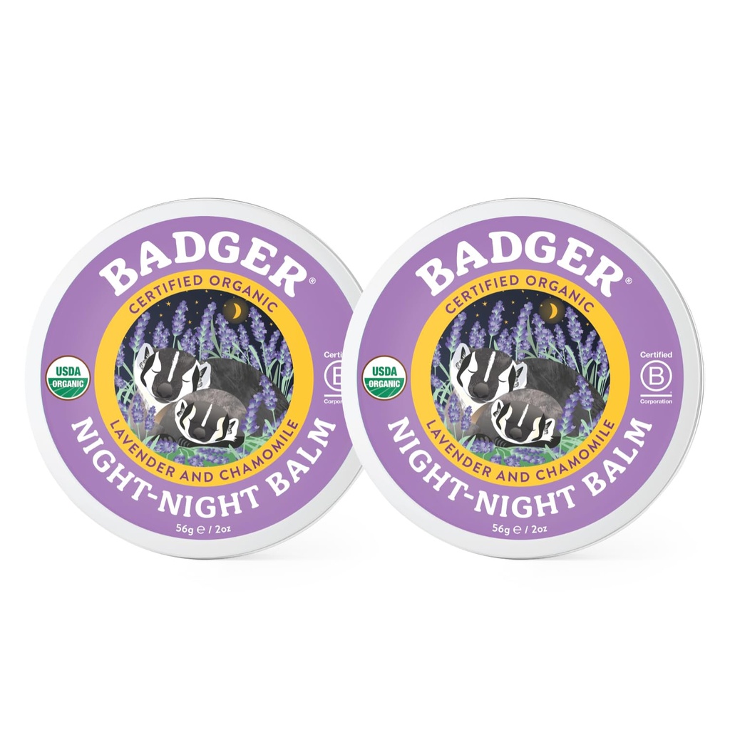 Badger - Night Night Balm, Chamomile & Lavender, Natural Sleep Balm for Kids, Scented Relaxing for Childs, 孩子们有机睡眠 Balm, 2 oz (2 Pack) (英语).