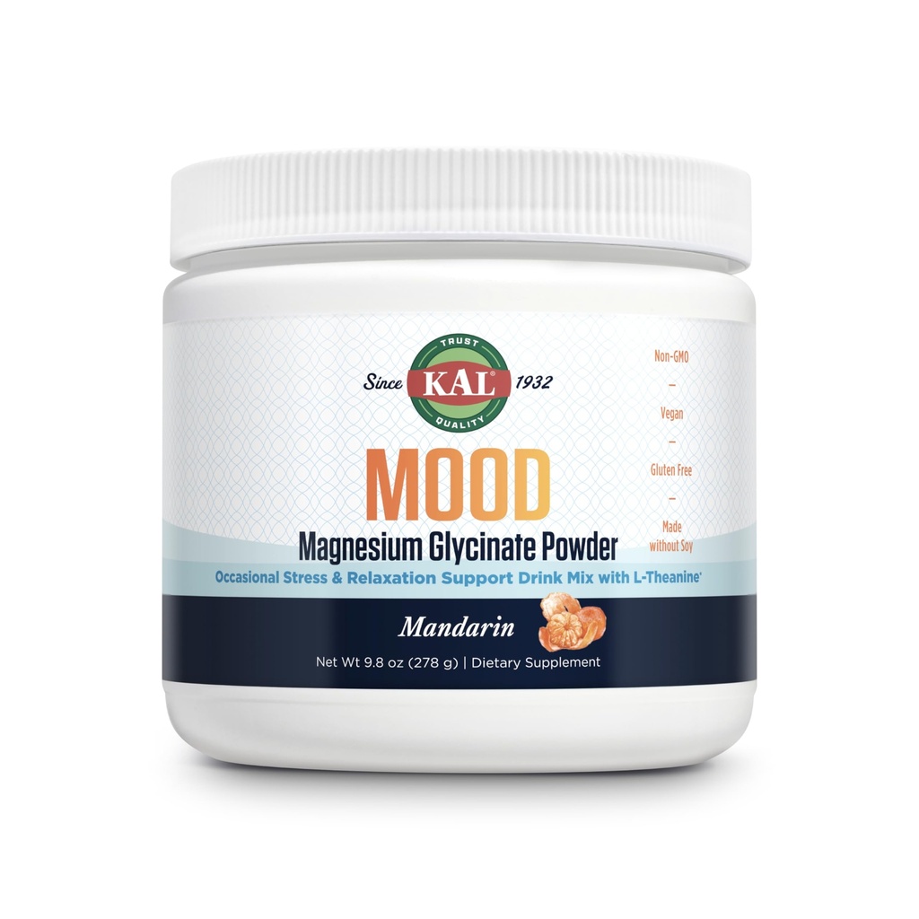 KAL Mood Magnesium Powder with L-Theanine - 普通话Flavor Magnesium 补充语 - 放松支持,高吸收度,不添加糖,Vegan,Gluten Free, Made without Soy - 40 services, 9.8 oz