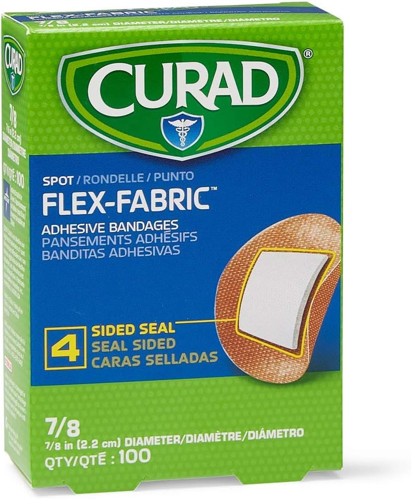 Curad Flex Fabric Spot Adhesive Bandages, Bandage Diameter 是 7/8" (Box of 100) (Box of 100) (英语).