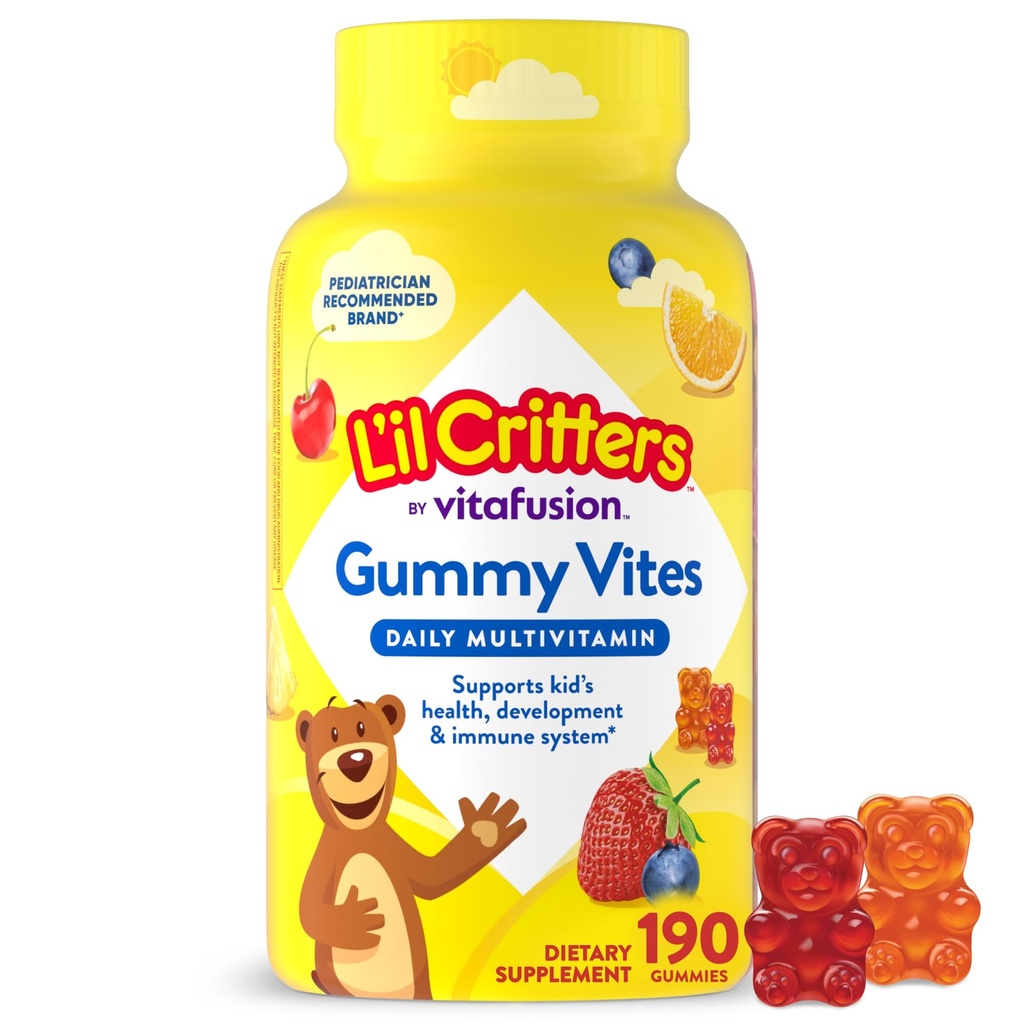L'il crits Gummy Vites Daily Kids 多维坦 不同年龄的水果火焰 2+ Toddlers & Kids, Gummy Vitamin with Vitamin C and D, 95-190 Day Supply, 190 Gummys