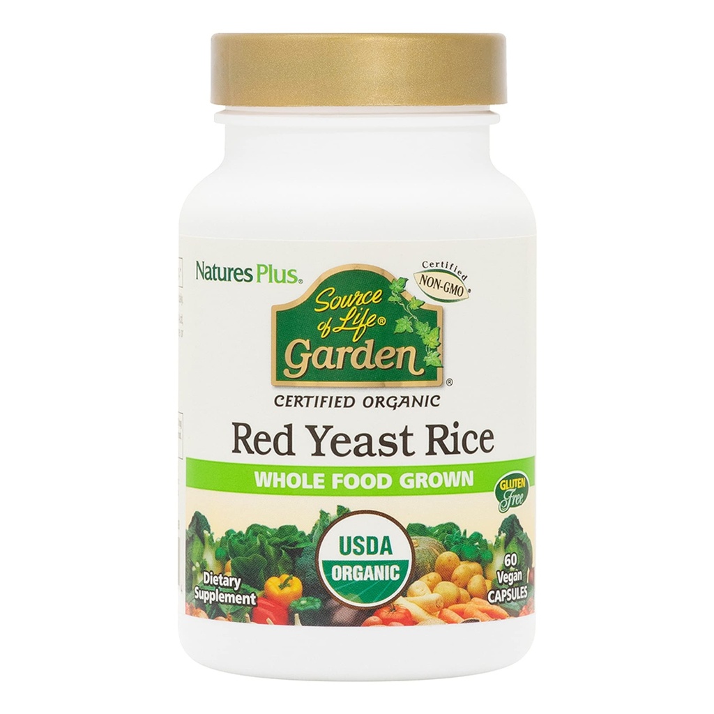 Natures Plus 生命花园认证有机红酵母水稻的来源 - 600 mg, 60 Vegan Capsules - 营养支持整体健康 - 蔬菜,无葡萄糖 - 60 services