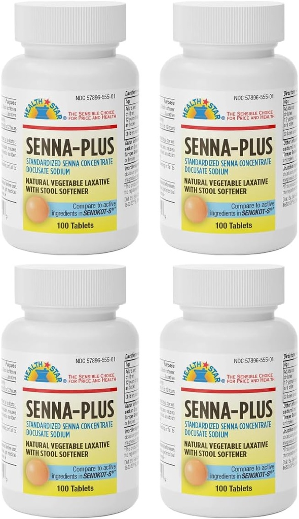 GeriCare Senna Plus 天然蔬菜 Laxative 配有 Stool 软化器, Docusate Sodium 50mg, Sennosides 8.6mg 100 计数器(4包)