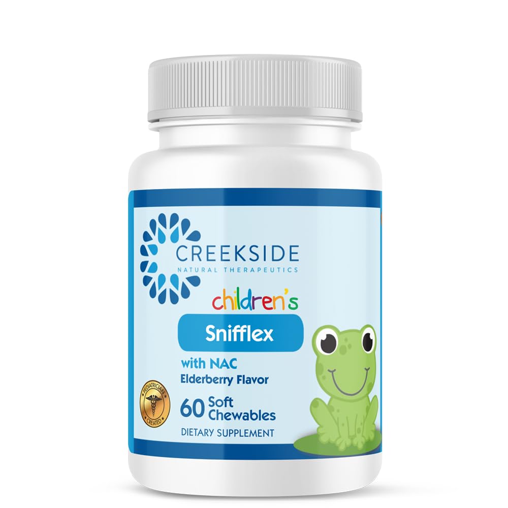 Creekside Naturals Snifflex,儿童辛纳斯和呼吸支持,长莓促进免疫健康,儿科医生与NAC,Quercetin & Bromelain, Zero Sugar, Vegan, 60 Soft Chewables 共同设计.
