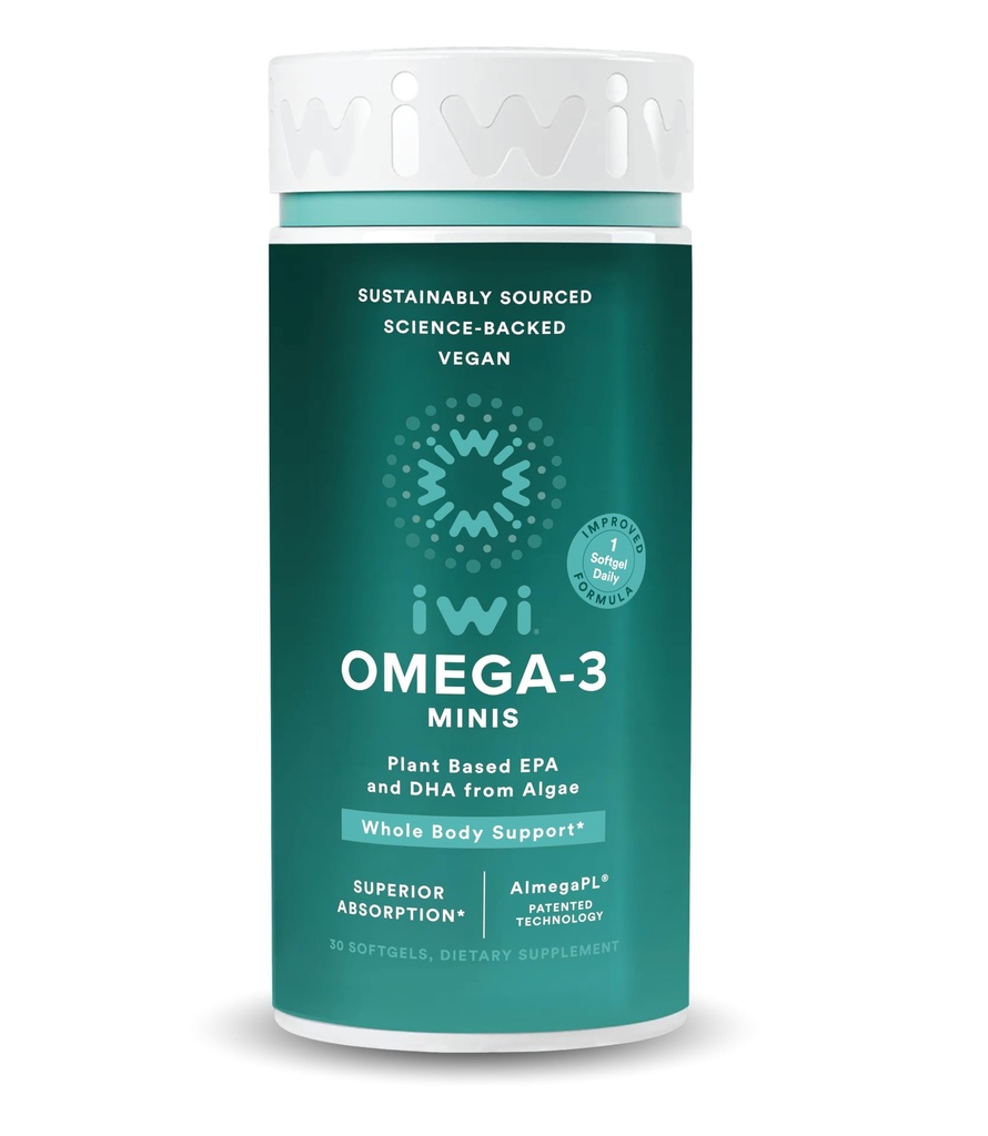 Iwi Omega-3 Mini Softgels(30 services),易吞,植物藻类Omega 3,配有EPA + DHA,全博迪支持饮食补充,Krill & Fish Oil替代,无鱼味余味