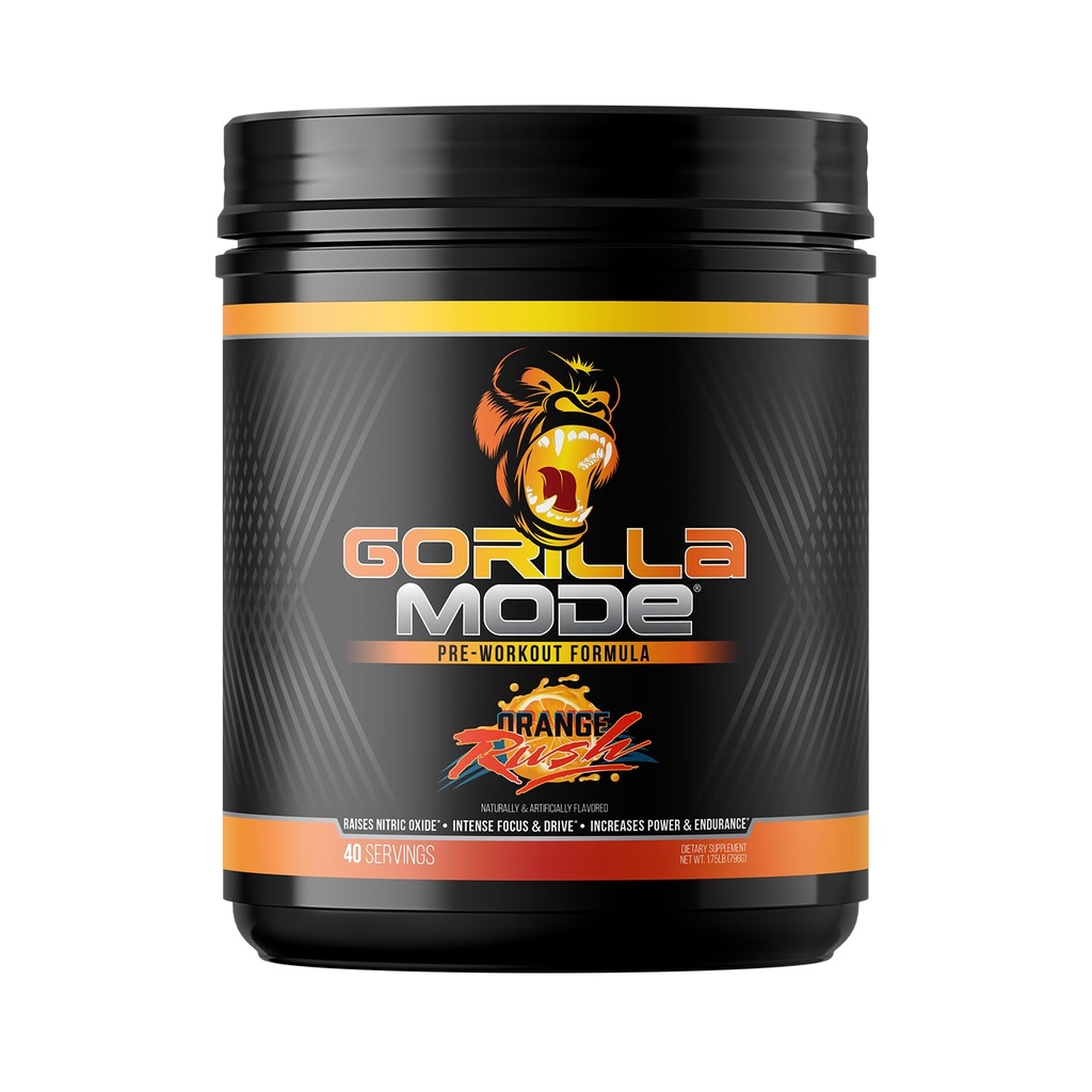 Gorilla Mind Pre Workout - Massive Pumps Laser Focus Energy Power - L-Citrulline, Creatine, L-Tyrosine, Betaine, Hydrprime, Alpha-GPC, 400mg Cafeine, Huperzine A - 796g (橙色拉许)