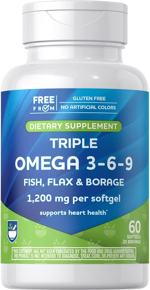 红外援三重奏 Omega 3, 6, 9 Softgels - 60 Counter Fish Oil to Support a Health Heart, DHA and EPA, Flaxseed and Borage Oil (英语).