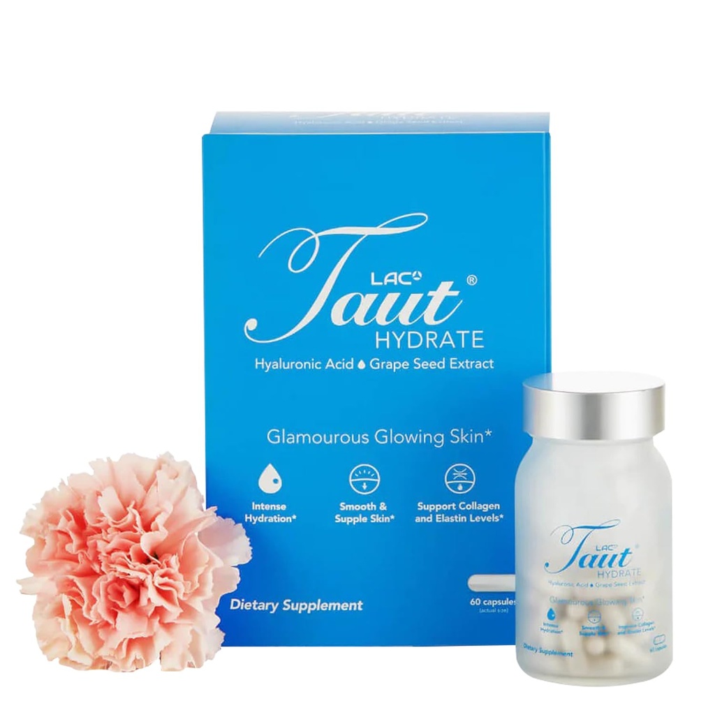 Taut Hyaluronic Acid Supplement – 120mg Vegan Capsules with Grape 种子提取 - 深皮肤水分,平滑皱纹和Glow支持 - Collagen & Anti-August Supplement for Women & Men - 60 Caps