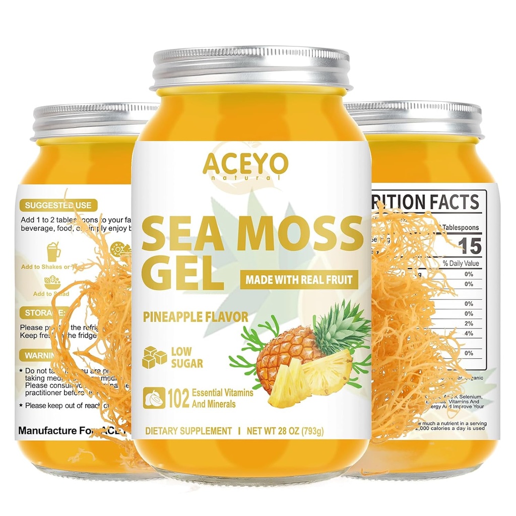 (28 OZ) 海摩斯 Gel Raw Flavored 爱尔兰海摩斯 Gel Natural Vegan Pineapple 102 维生素和矿物野生收获非GMO.