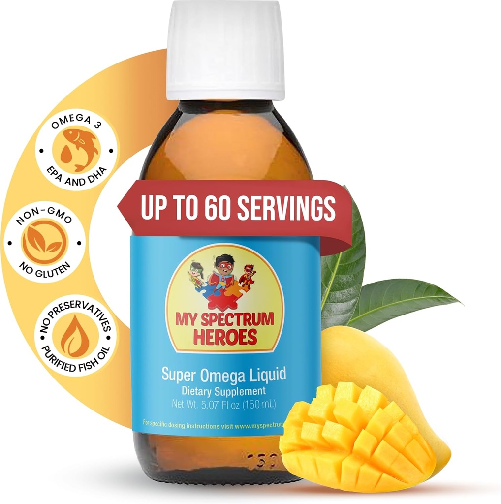 我的Spectrum Heroes鱼油儿童补充剂 - Omega 3用于神经辅助,炎症和免疫援助 - EPA & DHA用于脑眼健康 - 儿童与成人液体补充剂 - 5.07oz (150ml)