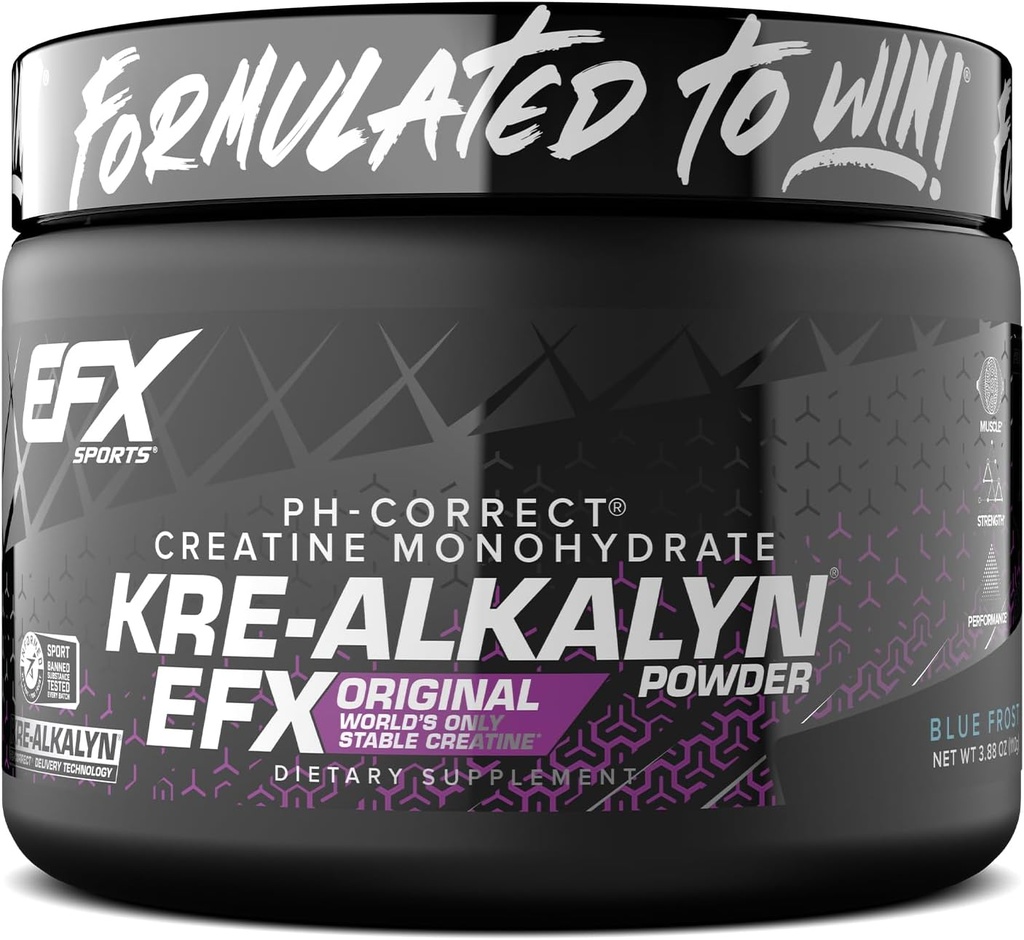 EFX Sports Kre-Alkalyn EFX Powder \ pH 正确的克里丁单水合金粉补充 \ 力量,肌肉生长和性能\ 55 服务(蓝霜)