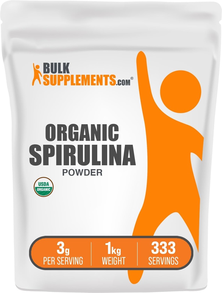 Bulk Assupports.com 有机螺旋藻粉 - 超级食品 绿色螺旋藻粉 - 草药补充剂 - Vegan-Friendly,每服3克,1公斤(2.2磅)(包1)