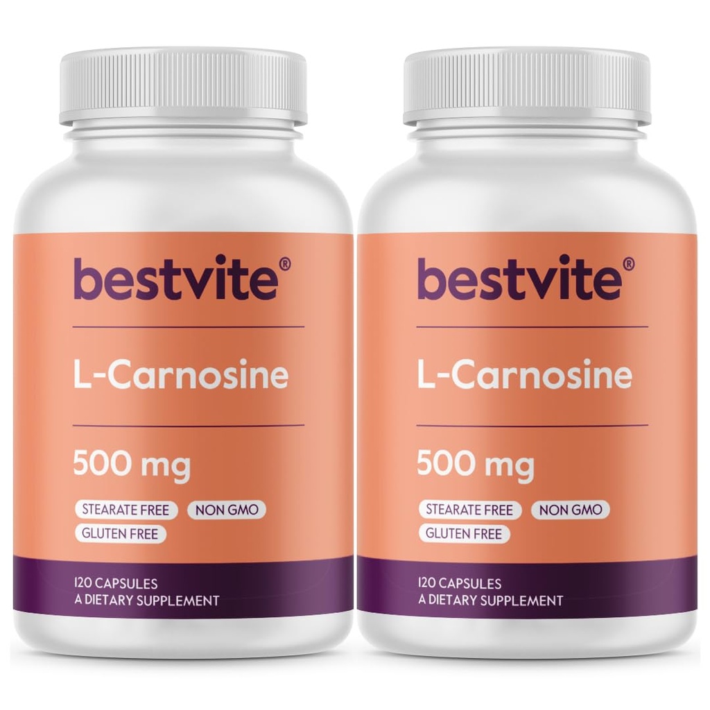 BESTVITE L-Carnosine 500mg (240 capsules)(120x2) 无填充器 - 无 Stearates - 非转基因 - Gluten Free