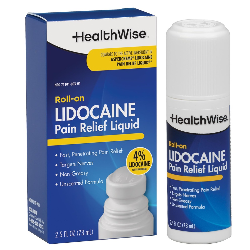 健康Wise 4% Lidocaine roll-On = OTC 力量 = 疼痛救济液 = 2.5 oz. 73 mL = 非油脂,无精液 = 主题美学