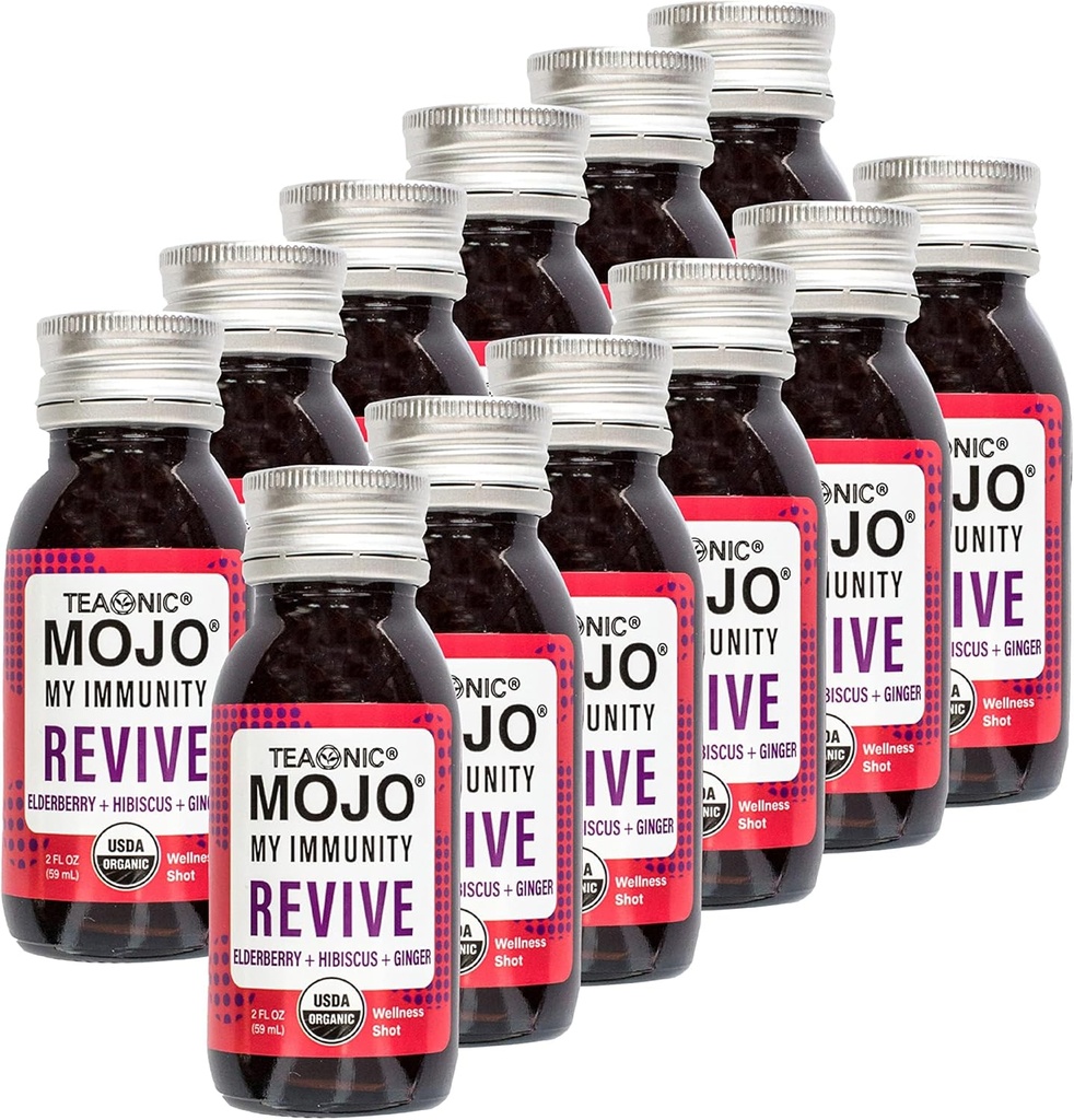 提奥尼奇 我的豁免Mojo:Revive、草汁、草莓、Hibiscus和Ginger的草药补充、USDA认证有机物、Vegan、Gluten-Free、12包、2Fl.Oz