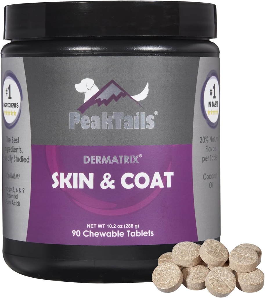 Kala Health PeakTails Skin & Coat 对狗的支持 — 90块可切食的餐具,配有MSM,鱼油,Omega-3和Omega-6 — 配有健康皮,光鲜皮.