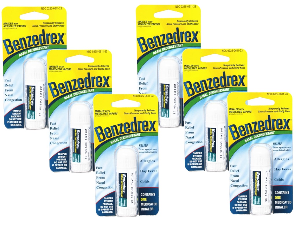 Benzedrex Inhaler prophylhexedrine Nasal Decongestant - 1 Counter (Pack of 6) (英语).