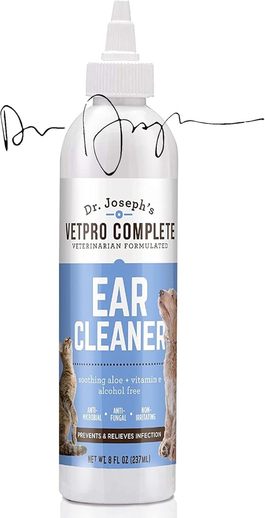 VetPro完成 Joseph博士的狗耳清洁剂,8 Ounces, Gentle Dog and Cat Ear Rinse溶液 与 Aloe Vera and Vitamin E, 狗耳滴以去除蜡和碎片, 减少臭味, 容易应用