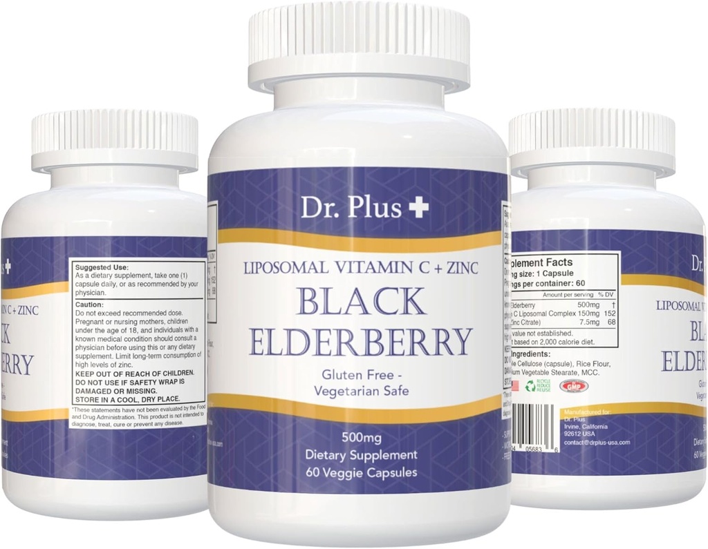 Liposomal Imune boost Black Elderberry - 维生素C - 锌Gluten Free Vegetarian 安全饮食补充 60 Veggie Capsules