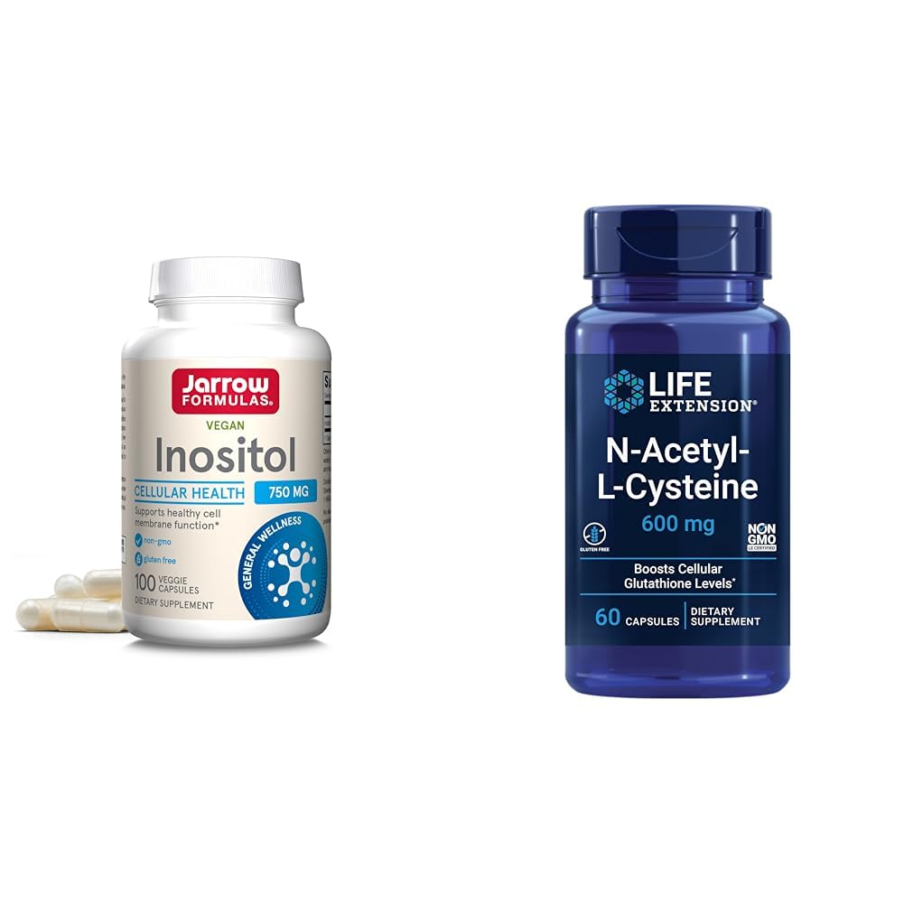 Jarrow Inositol 750mg 100 Veggie Capsules 和生命延长 NAC 600mg 60 Capsules Liver 和呼吸支持