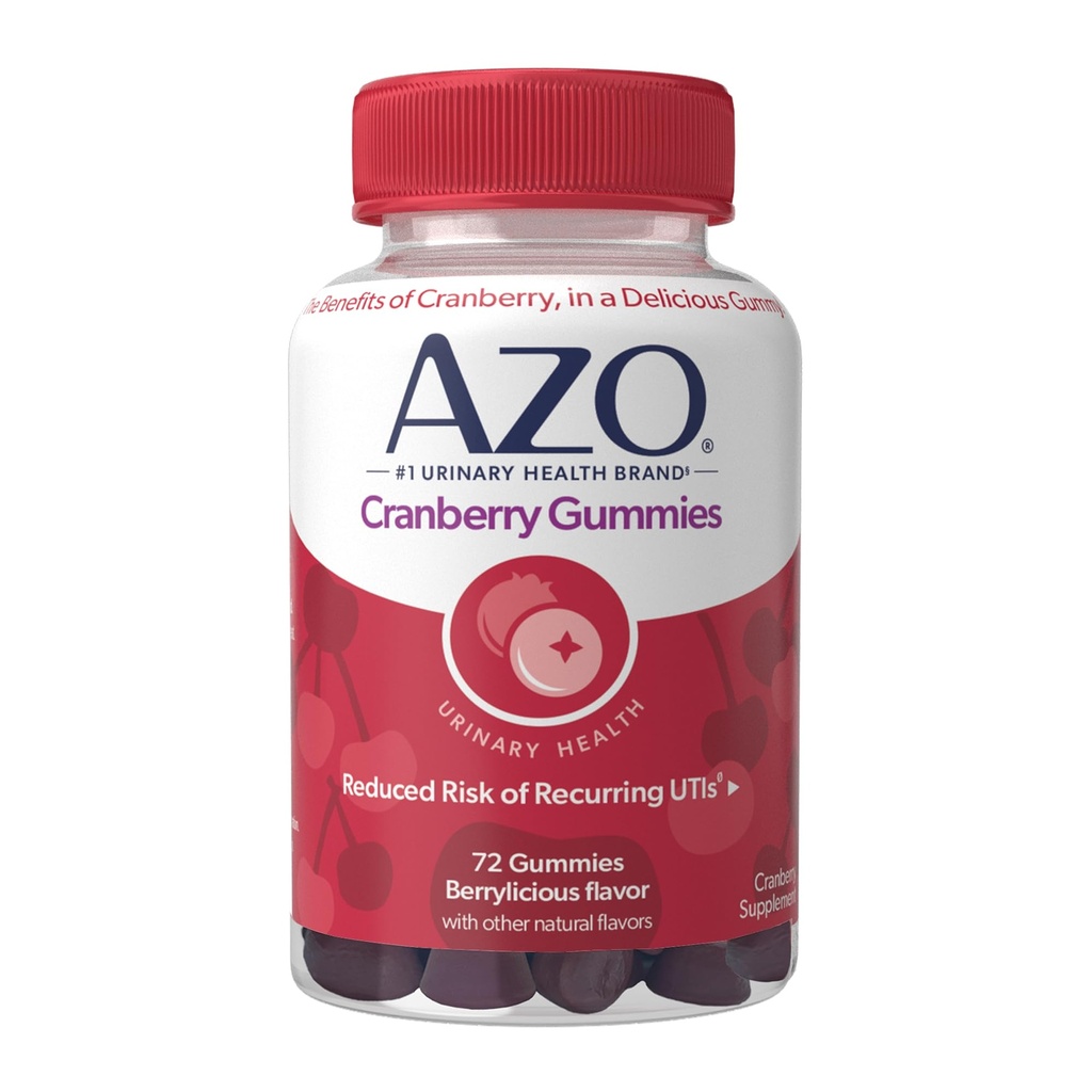 AZO Cranberry Urinary Tract 健康Gummys 饮食补充, 2 Gummys = 1杯 Cranberry Juice, 帮助清洁和保护, Natural Berrylicious Flavor, 非GMO, 72 Gummys