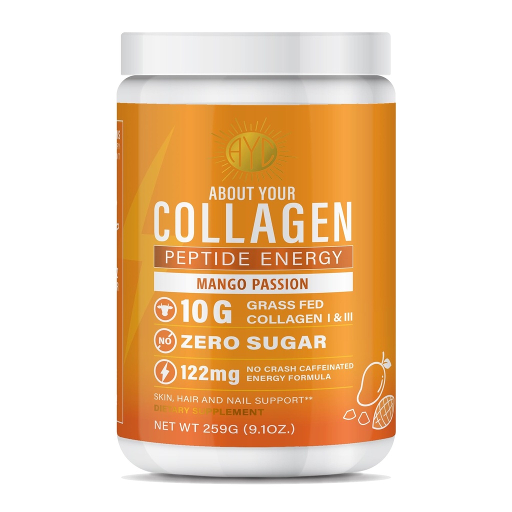 Peptide Energy Collagen Powder Hair, Nail, Skin, Type I & III, Cafeine for Energy, Vitamin C, Biotin, Hyaluronic Acid, Zero Sugar – 8.92 oz(芒果激情) 互联网档案馆的存檔,存档日期2014-12-22.