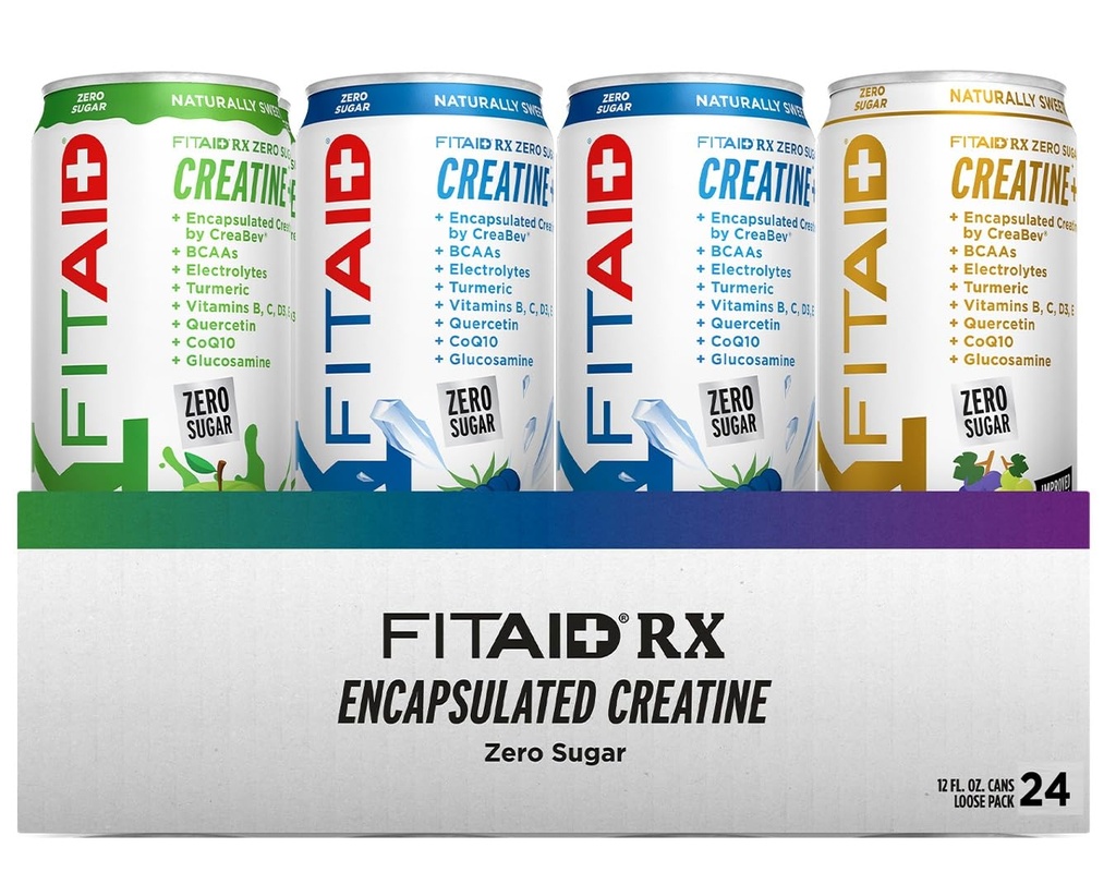 FITAID RX 零糖,封装奶油,工作恢复饮料,全合成混合剂,BCAAs,Glucosamine,Turmeric,B-Complex,电解质,Variety Pack,12 Fl Oz(24包)