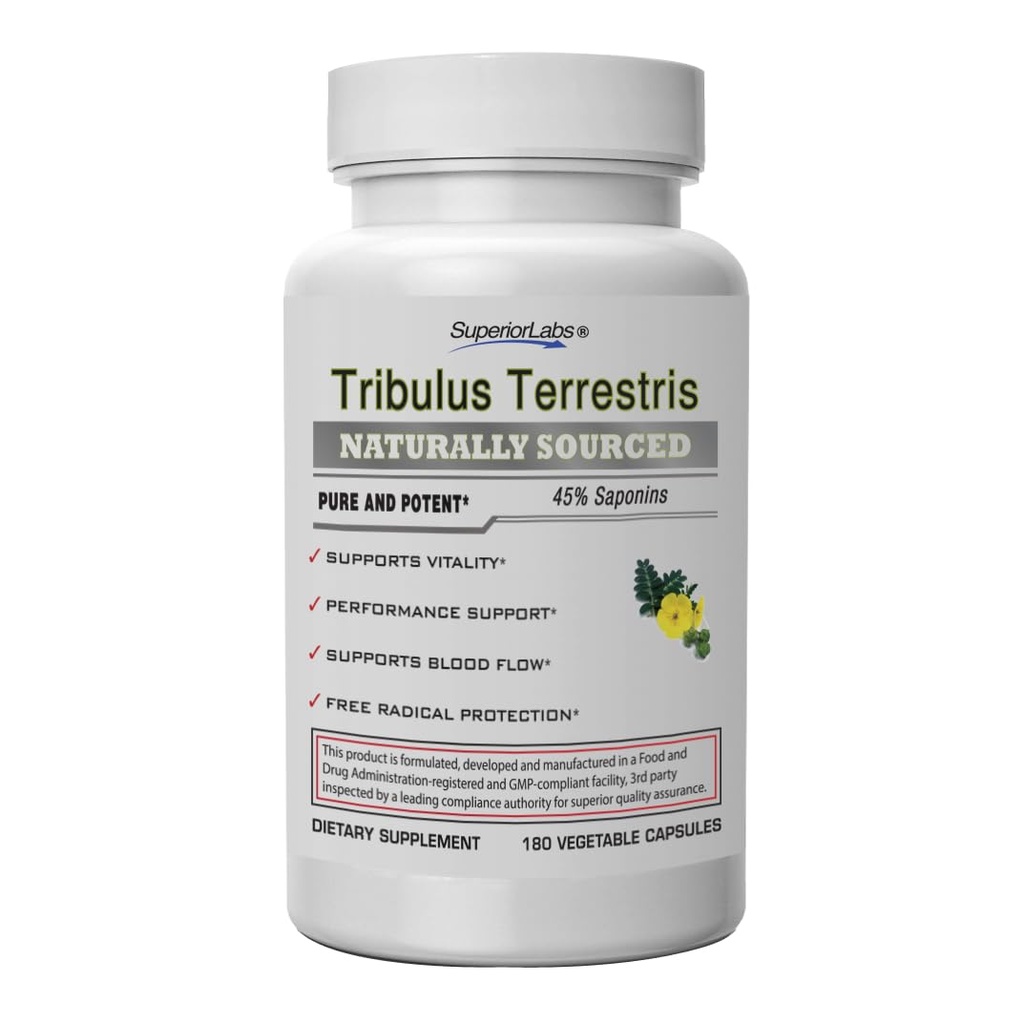 高级实验室 - Tribulus Terrestris - 性能支持 & Cortisol 屏蔽器 45% Saponins, 高概率和纯度 1500mg Dosage, 180 蔬菜能力 - 支持生命力 - 添加生物Perine ®